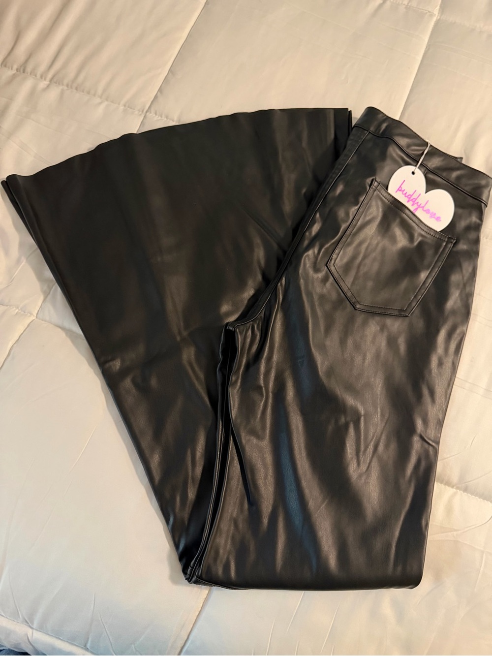 Buddy Love Black Faux Leather Wide Leg Jeans